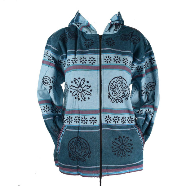 Veste Ruga Block Print Imprimé Népal Ton Bleu