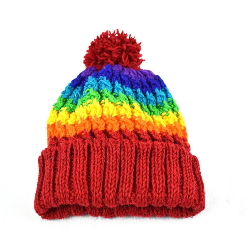 Bonnet Muna Tricot Laine Pompon Rainbow