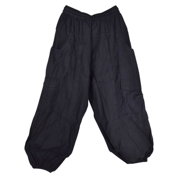 Pantalon Dewas Ethnique Uni Délavé Noir