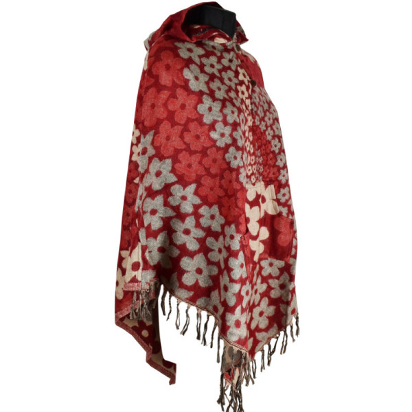 Poncho Femme Melan Ton Rouge et Beige