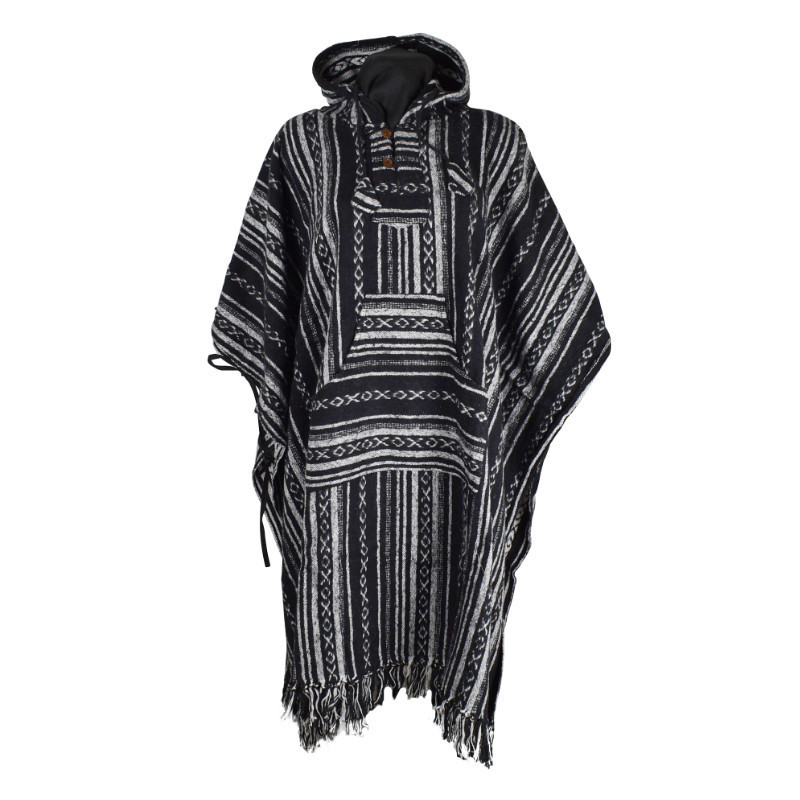 Poncho Homme Bijari Coton Peigné Noir et Blanc