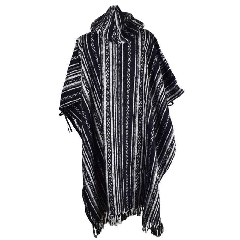 Poncho Homme Bijari Coton Peigné Noir et Blanc