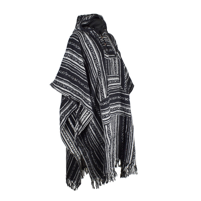 Poncho Homme Bijari Coton Peigné Noir et Blanc