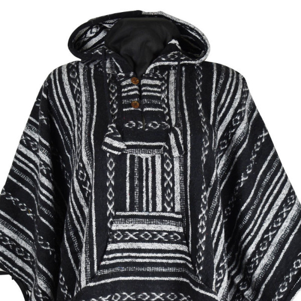 Poncho Homme Bijari Coton Peigné Noir et Blanc