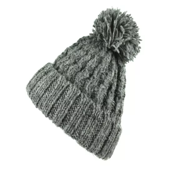 Bonnet Muna Tricot Laine Pompon Gris Foncé