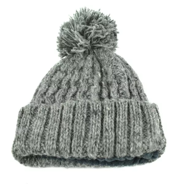 Bonnet Muna Tricot Laine Pompon Gris Foncé