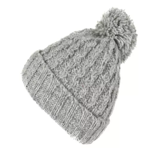 Bonnet Muna Tricot Laine Pompon Gris Clair