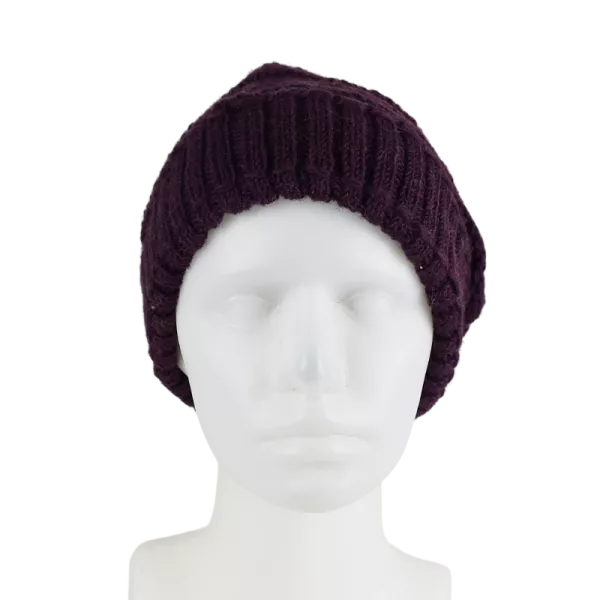 Bonnet Laine Balma Femme Pompon Prune