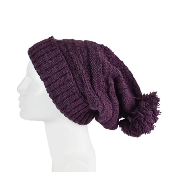 Bonnet Laine Balma Femme Pompon Prune