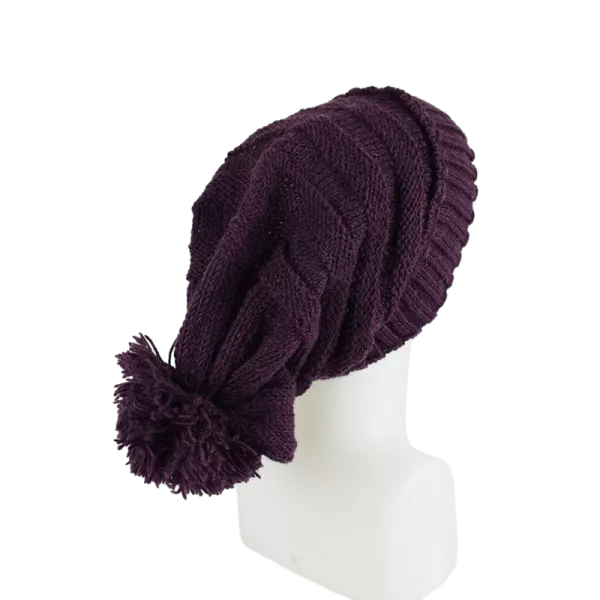 Bonnet Laine Balma Femme Pompon Prune