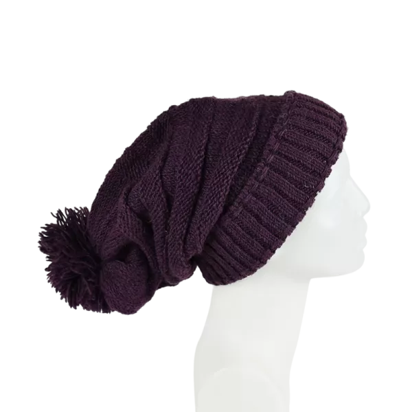 Bonnet Laine Balma Femme Pompon Prune