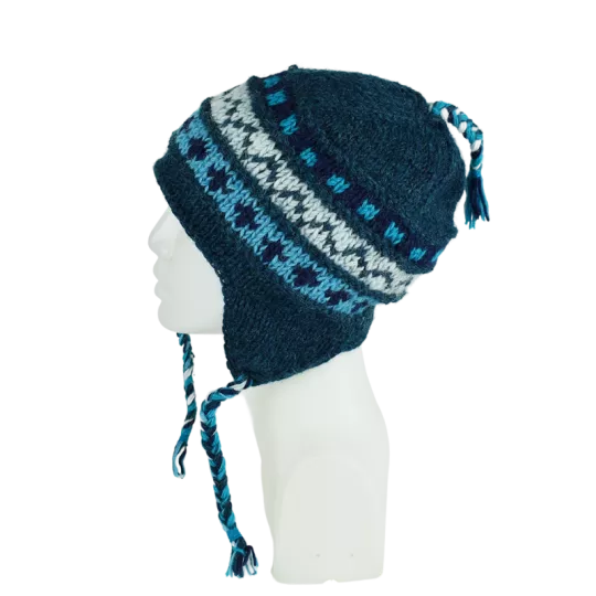 Bonnet Péruvien Sunam Tricot laine Pétrole