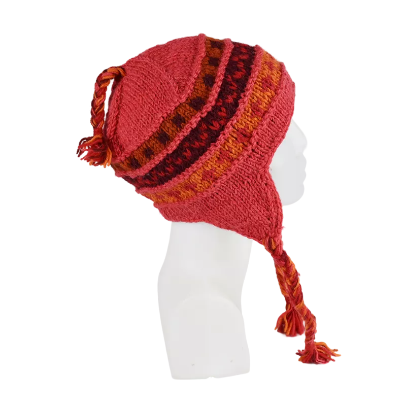 Bonnet Péruvien Sunam Tricot laine Corail