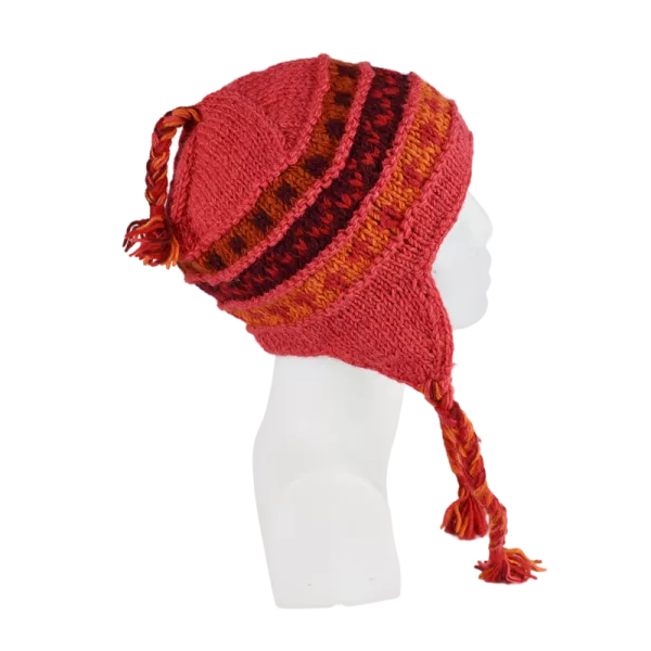 Bonnet Péruvien Sunam Tricot laine Corail