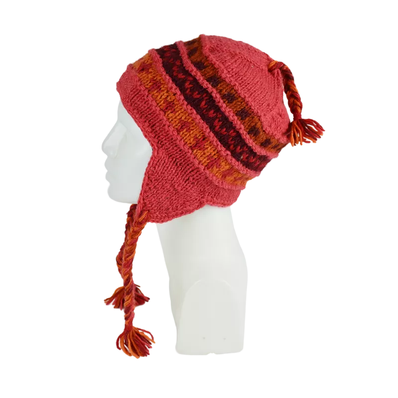 Bonnet Péruvien Sunam Tricot laine Corail