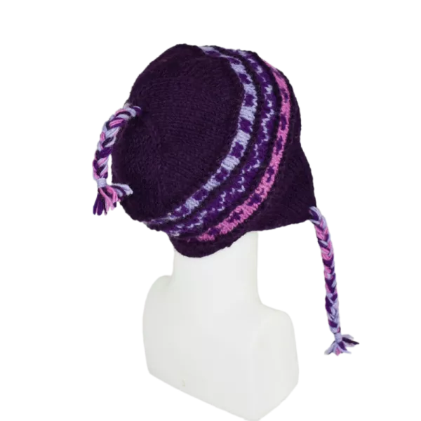 Bonnet Péruvien Sunam Tricot laine Ton Prune