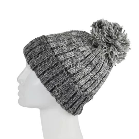 Bonnet Tricot Chiné Laine Pompon-B