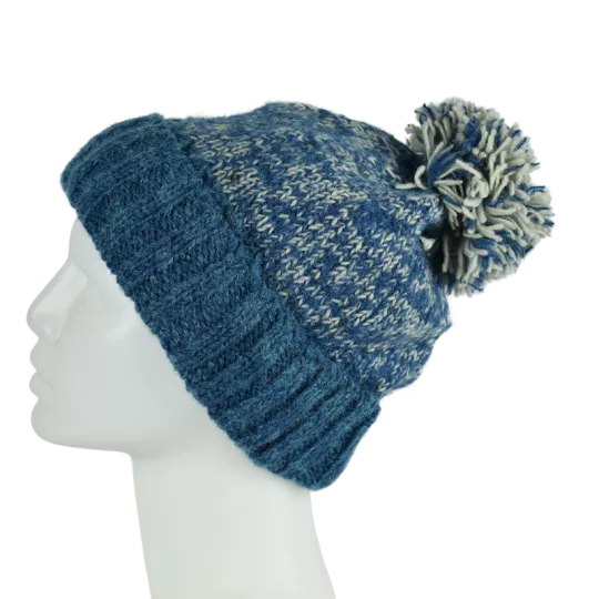 Bonnet Chiné Tricot Laine Pompon-E