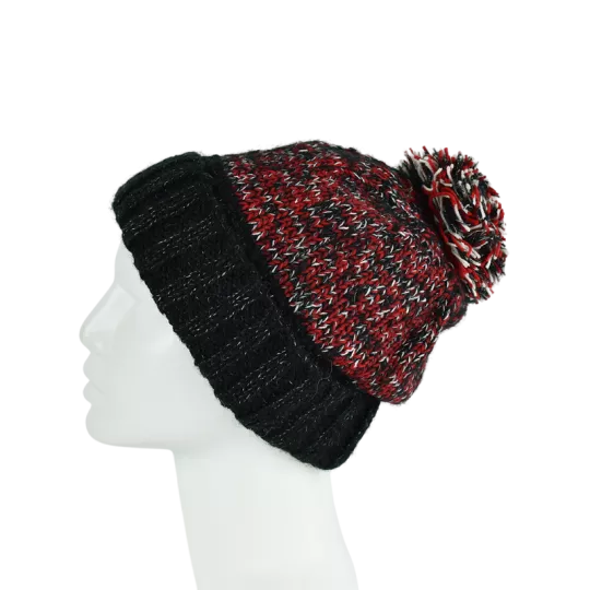 Bonnet Chiné Tricoté Avec Pompon -L