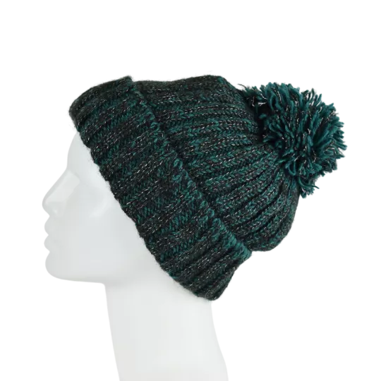 Bonnet Femme Tricot Chiné Laine Pompon -R